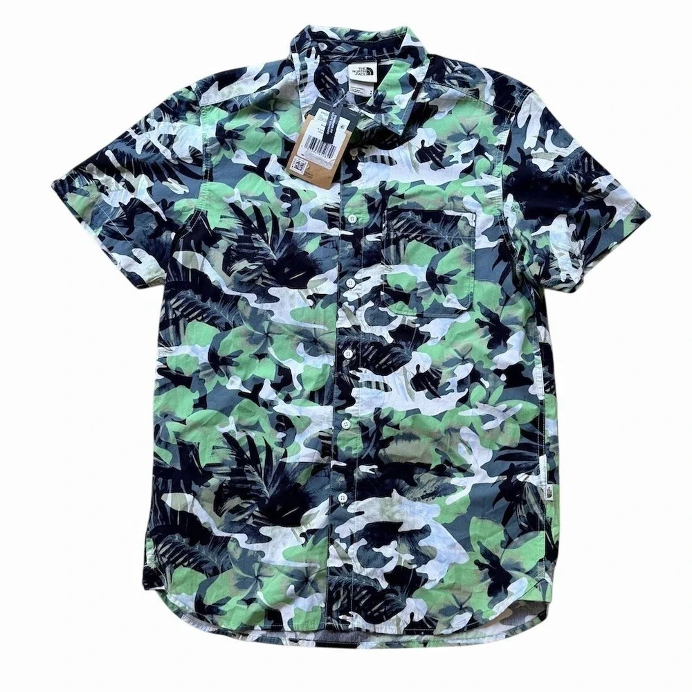 The North Face Baytrail Shirt Mens Size M Green‎ Camo Tropical Button-Up